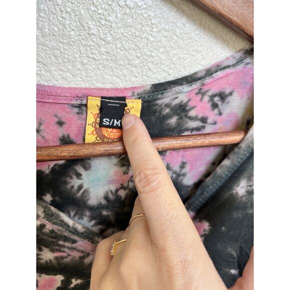 NEW Karma Circle USA black tie dye midi dress S/M stretch cape grunge beachy - Picture 3 of 6